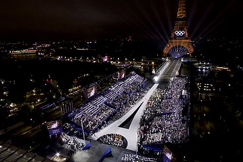 Trocadero and the Eiffel Tower lightened up during the opening ceremony